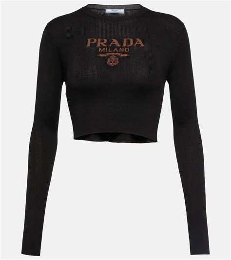 prada crop top black|prada nylon high neck top.